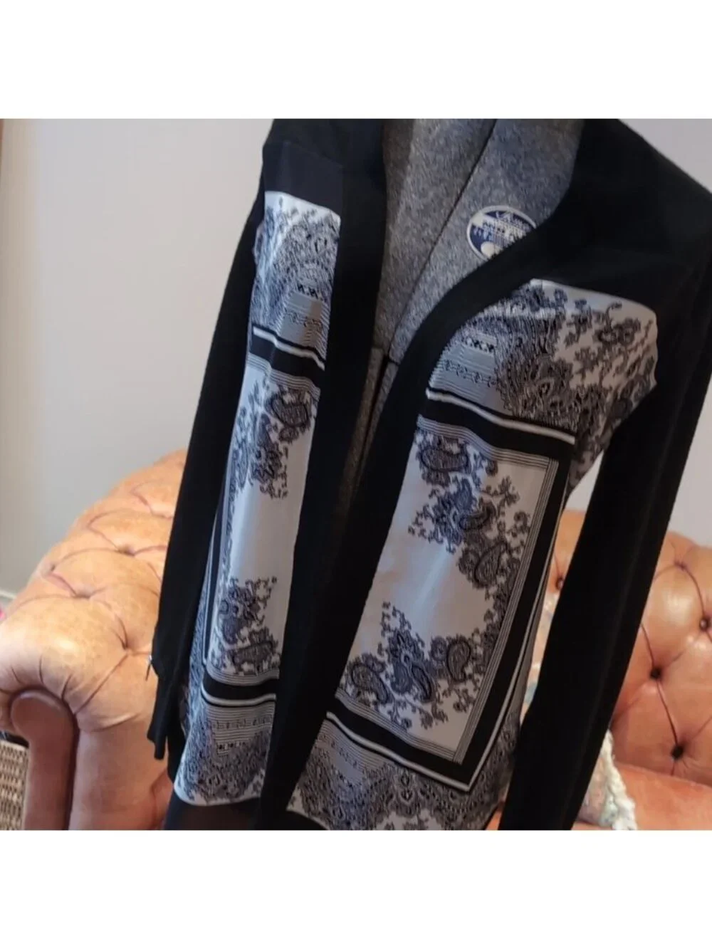 Sandro Black White Paisley Silk Wool Cardigan - Picture 4 of 10